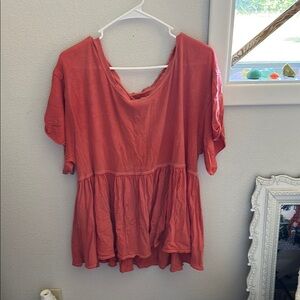 We The Free Orange Ruffled Short SleeveTop
